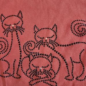 Woman's Long Sleeve Tee Shirt Petite Small With 3 Sequined Black Cats Orange